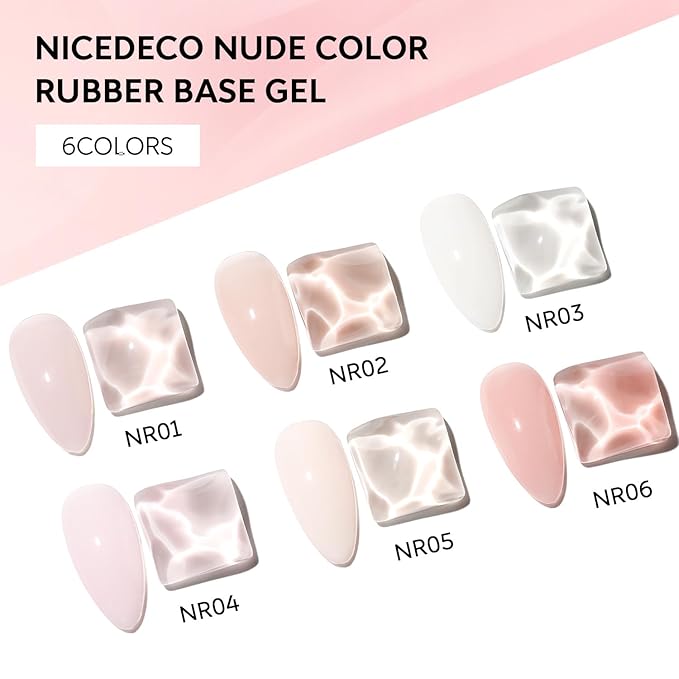 Nicedeco Hema Free Rubber Base Gel Polish for Nails Cruelty Free Vegan 6 Pcs Rubber Gel Nail Strengthener Nude Pink Nail Gel Polish Set 33