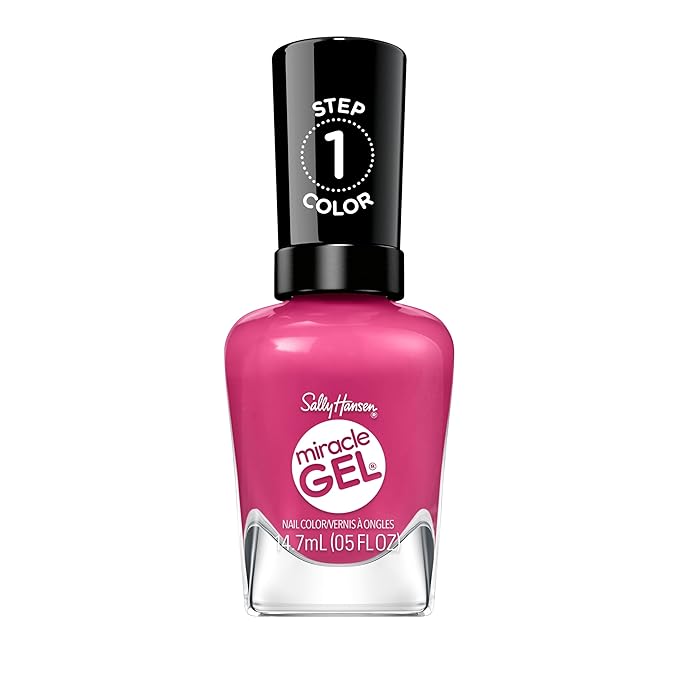Sally Hansen Miracle Gel Supercharged Pinks Nail Polish | Salon Quality Gel-Like Formula, Two-Step System, No UV Light Needed, Long Lasting | 350 Work Hard, Play Pink | Bright Pink Crème Nail Color