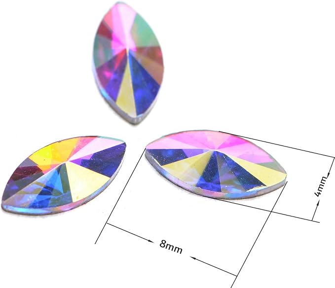 AD Beads Top Czech AB Crystal Flatback Rhinestone Nail Art Decoration Multi Shape (S06 Navette 4x8mm, 100 Pcs)