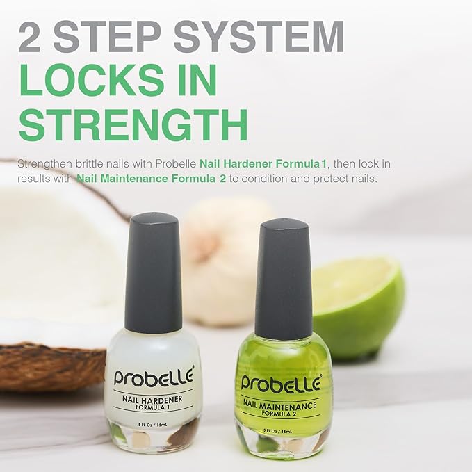 Probelle Nail Maintenance Formula 2, Nail Hardener and Strengthener for soft, brittle, and splitting nails - Reinforces, protects, conditions, strengthens, grows fingernails 5 fl oz/ 15 mL