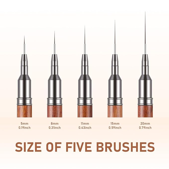 5PCS Wooden Nail Art Brush - Liner Brush For Nail Gel Fine Drawing,Thin Liner Nail Brush Set Size 5/8/11/15/20mm Striper Brushes Set Christmas Gift for Women