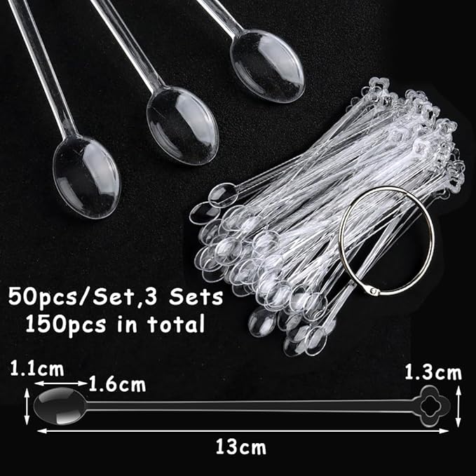 150 Pcs Nail Swatch Sticks with Ring, Clear Spoon Shaped Nail Art Polish Color Display Practice Tips, Acrylic False Nail Sample Sticks Painting Display DIY & Salon Use Beginner Supplies