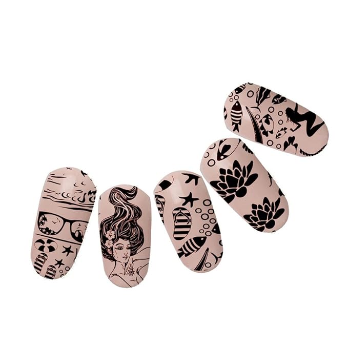 Mezerdoo 10Pcs/lot Creative Design Nail Stamping Plates Template Mermaid Girl Image Stamping Plate