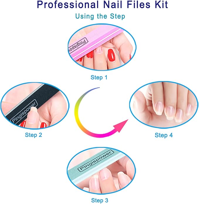 Nail Files and Buffers (15 Pack), Professional Reusable Nail File and Buffer Block for Natural/Acrylic Nails, 100/180 & 600/3000 Grit Double Sided Nail Care Kit for Women Men Home & Salon
