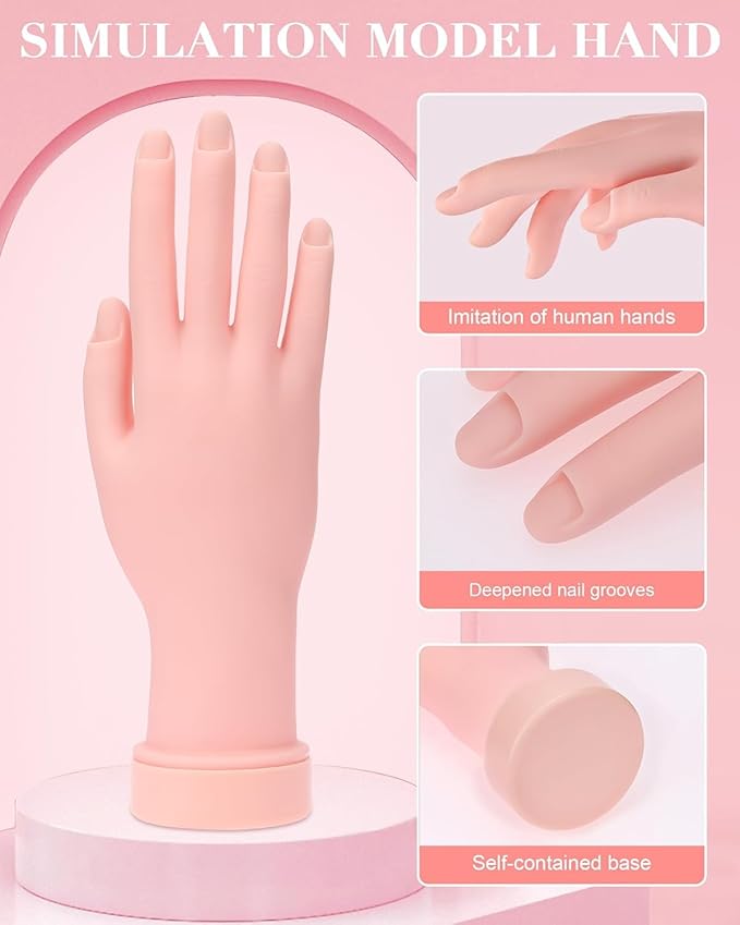 2 Pack Practice Hand for Acrylic Nails Soft Touch Mannequin Hand for Nails, Flexible and Bendable Fake Hand for Nails for Nail Art Beginners