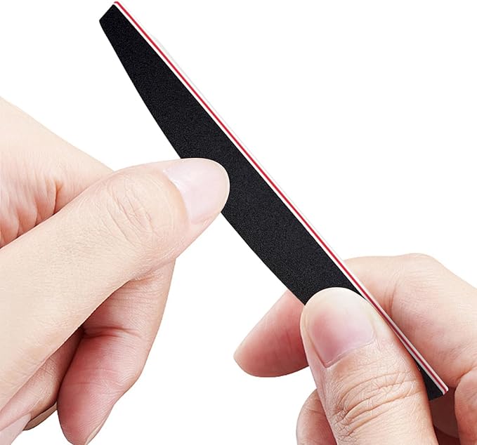 Nail File and Thin Buffer Block, Reusable Black Half Crescent Shape Double Sided Manicure Tools, Thin Sanding Buffing Grinding Plisher File, 100/180 Grit