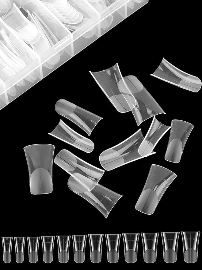 EBANKU Duck Nail Dual Forms for Poly Nail Extension, 120PCS Medium Length Duck Nail Tips Reusable Full Cover French Tip Molds for Builder Gel Nail Art Design Salon&DIY, 12 Sizes
