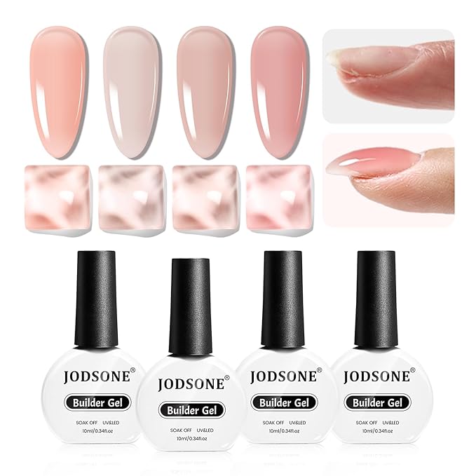 JODSONE Builder Gel for Nails,4Pcs Builder Gel Set 10ml Jelly Brown,Nail Extension & Strengthening,Fall Collection Long Lasting UV Light Cure
