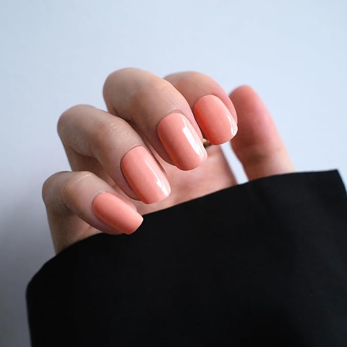 Nail Polish Strips (No UV Lamp Needed) - 22 Pcs Salon Quality Gel Nail Stickers - Long Lasting Wraps (Peach Pink)