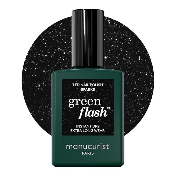 Manucurist Green Flash Gel Polish - Sparks (Sparkling Black) - UV & LED Gel Nail Polish - 12-Free, Bio-Sourced (84%) - Professional Manicure - 15 ml
