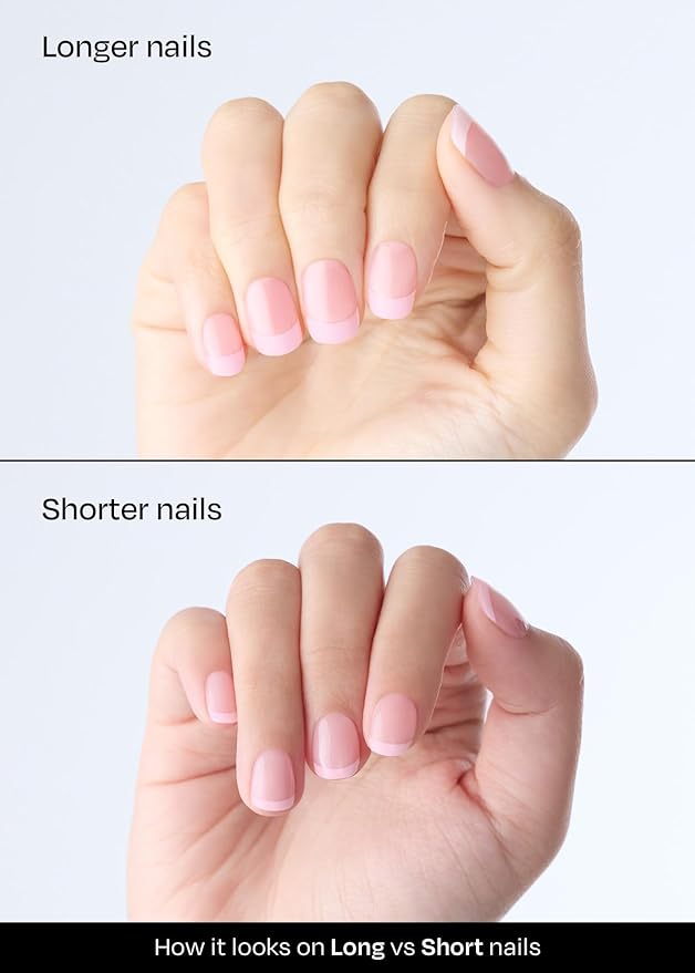 ohora Semi Cured Gel Nail Strips (N Romantic French) - Pink, French, Works with Any UV/LED Lamps, Salon-Quality, Long Lasting, Easy to Apply & Remove - Includes 2 Prep Pads, Nail File & Wooden Stick