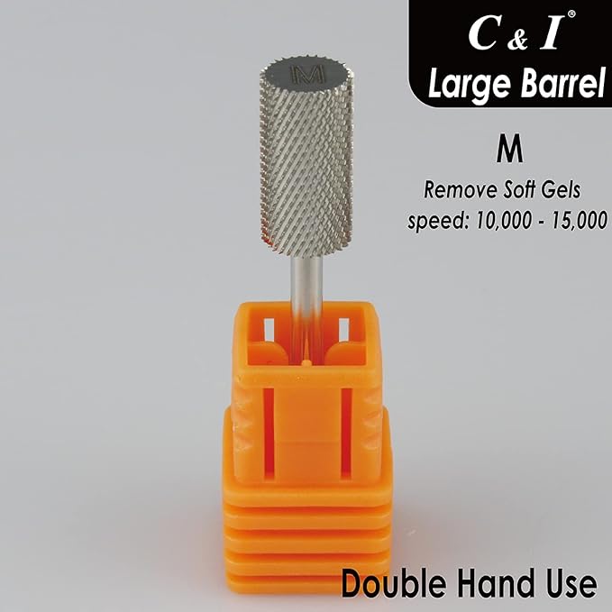 C & I Large Barrel Nail Drill Bits, Professional Electric File for Manicure Drill Machine, Nail Gels Remove, 3/32” (Middle -M)
