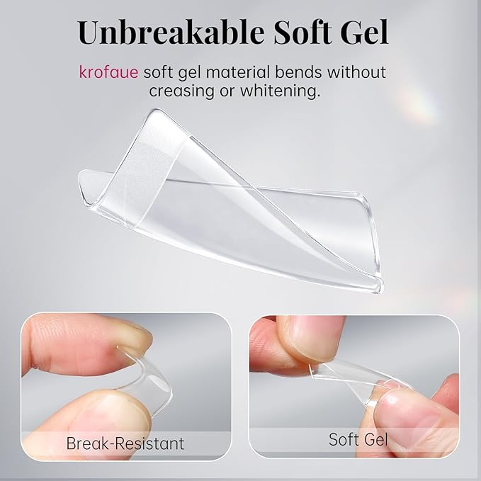 krofaue French Nail Tips - Acrylic Soft Gel False Tips 500PCS Half Cover Square Fake Nails for Women Half Matte French Tip Press on Nails 10 Sizes