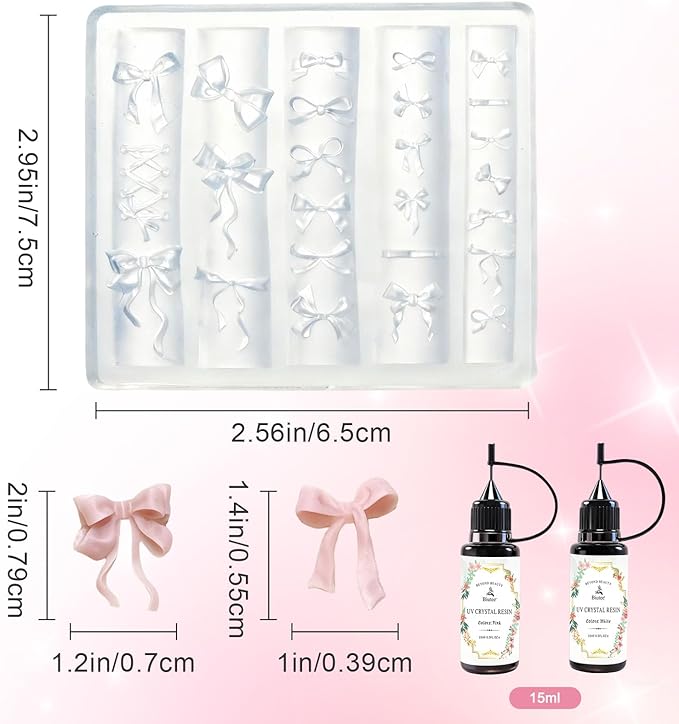 Bowknot Silicone Nail Molds, 3D Nail Molds for Nail Art, DIY Bow Charms Nail Molds 3D Sculpting Molding Gel Nail Desgin Nail Art Carved Mould for Resin Accessories DIY Nail Supplies