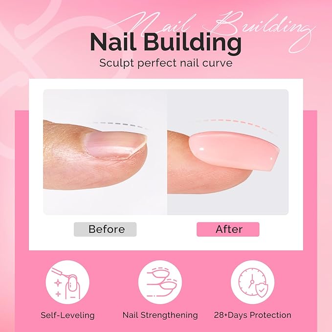 MelodySusie Hema Free Builder Gel Set for Nails Thickening, Nude and Pink, 6PCS 0.5 Fl Oz, Tpo Free, Soak Off UV Extension Gel, Nail Art Design Salon DIY Manicure at Home for Women
