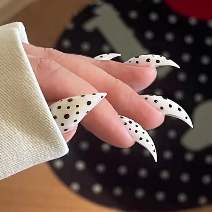 Halloween Press Claw on Nails Long Short Medium Curved Stiletto Handmade Gothic Design Horror Vampire False Nails Dragon Cat Claw Press on Nails Glossy Glue on Nail Thick Acrylic False Nails