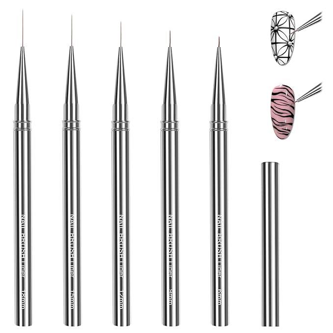 Laza Nail Art Brushes, 5pcs Nail Art Liner Brushes for UV Gel Polish, Painting Art Design Brush for Long Lines, Thin Details, Fine Drawing Sizes 6/9/12/15/18mm for Manicure DIY Nail Design