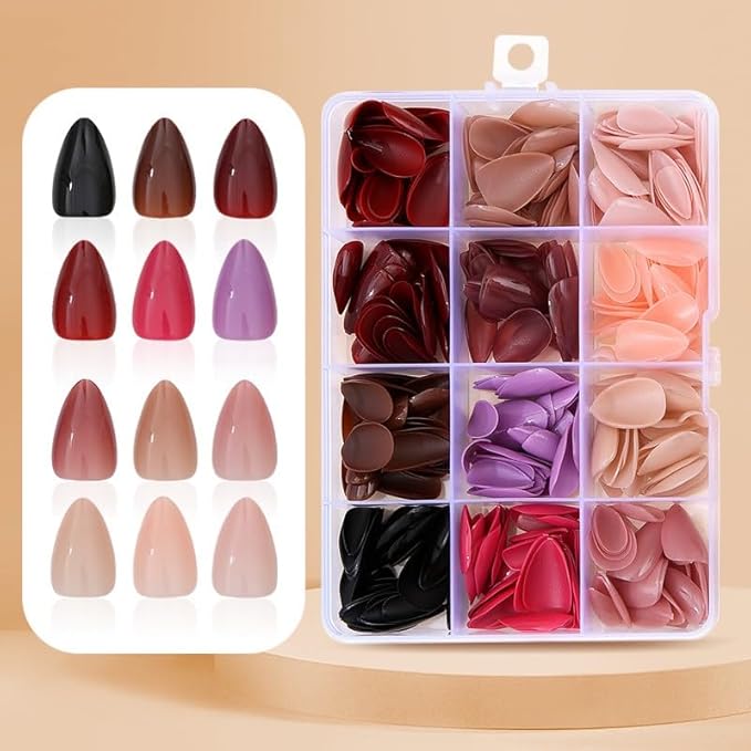12Packs 360Pcs Almond Nail Tips Short Almond Press on Nails Solid Color False Nail Tips Glossy Acrylic Fake Nails Press on Pure Nail Art for Women Girls Daily Wear Manicure 15 Size - 12 Colors