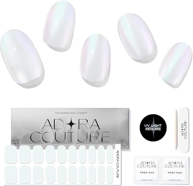 Semi Cured Gel Nail Strips with 20 Pieces - UV Gel Stickers, Manicure Kit, Easy Application Wraps Includes Prep Pads, Nail File, Wooden Stick - UV Light Required (Sunlight)
