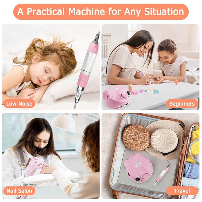 Professional Nail Drill with Foot Pedal Drill Bits Electric NailDrill Pink 30000RPM E-file Nail Drill for Acrylic Nails Nail Grinder for Gel Nails At Home Nail Salon Manicure Pedicure