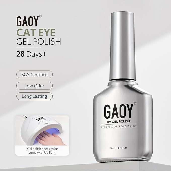 GAOY Green Glassy Cat Eye Gel Nail Polish, 16ml Glitter Holographic Nail Polish with Magnet, Reflective Translucent UV Gel, 3306 Dewy Moss