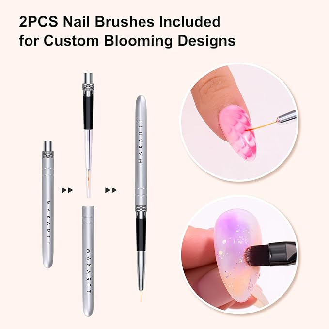 Makartt Blooming Gel: Clear UV LED Nail Art Polish and Nail Brush for Spreading Effect Marble Soak Off Nail Polish Gel Painting Nail Designs for DIY Color Floral Watercolor Manicure Gift for Women