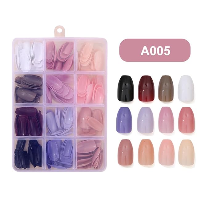 288Pcs Coffin Press On Nails Medium Fake Nails Solid Color False Nails Press ons Short Ballerina Acrylic Glue on Nails Reusable Full Cover Stick on Nail for Women Manicure 12 Color