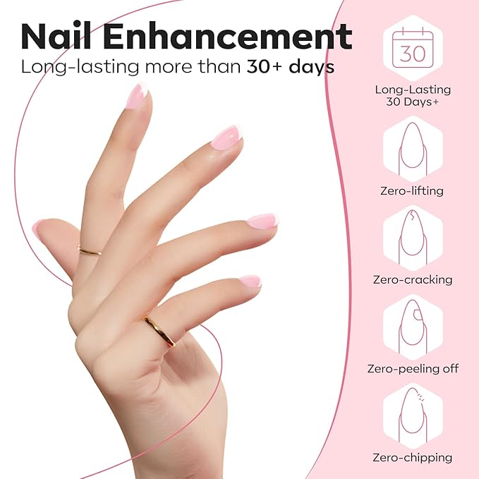 modelones Builder Nail Gel, 8-in-One Pink Builder for Nail Thickening, U/V LED Lamp Cured Hard Color Base Extension Rhinestone Tips Glue Gel Polish in a Bottle for DIY Home Manicure Women