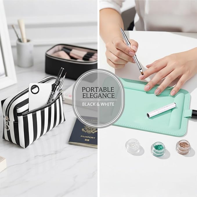 Double Ended Nail Builder Gel Brush and Palette Set,French Tip Brushes Hard Gel,Flat/Oval Nail Brushes,Liner Brush & Spatula,Nail Design Tools for Salon & DIY Use（3PCS）