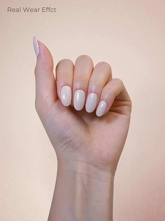 Pre Cured Gel Nail Strips - 44PCS Salon Quality Gel Nail Stickers - Long Lasting Polish Wraps for Women no UV Light Needed Easy Apply& Remove (Milk White)