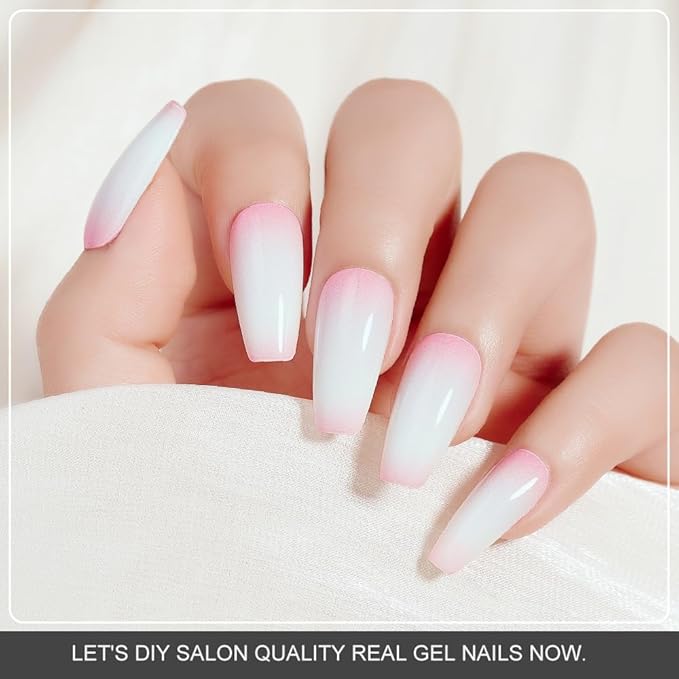 Arte Clavo Semi Cured Gel Nail Strips, 20 Pcs Gel Nail Stickers with UV Light Required, Salon Quality, Long Lasting, Easy Apply and Remove (White and Pink Gradient)