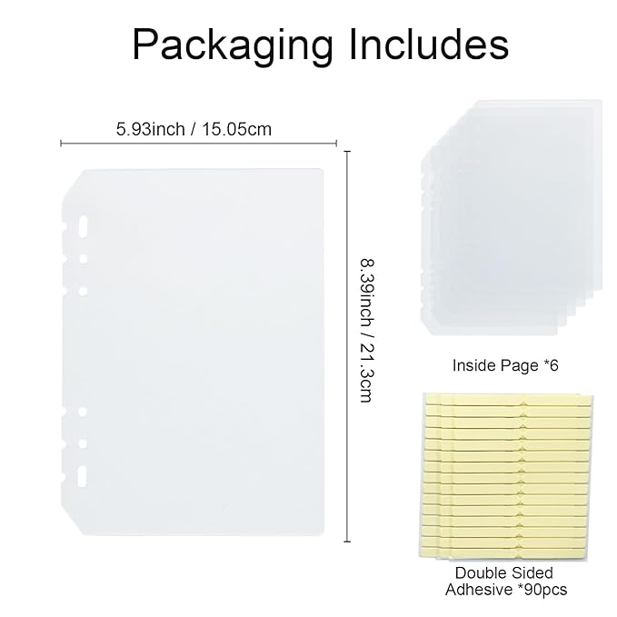 6 Sheets Press on Nail Organizer Book Insert Pages Medium Acrylic Nails Storage Box Insert Page Matte Packaging with Glue Strips Art Salon Supplies A5 Size