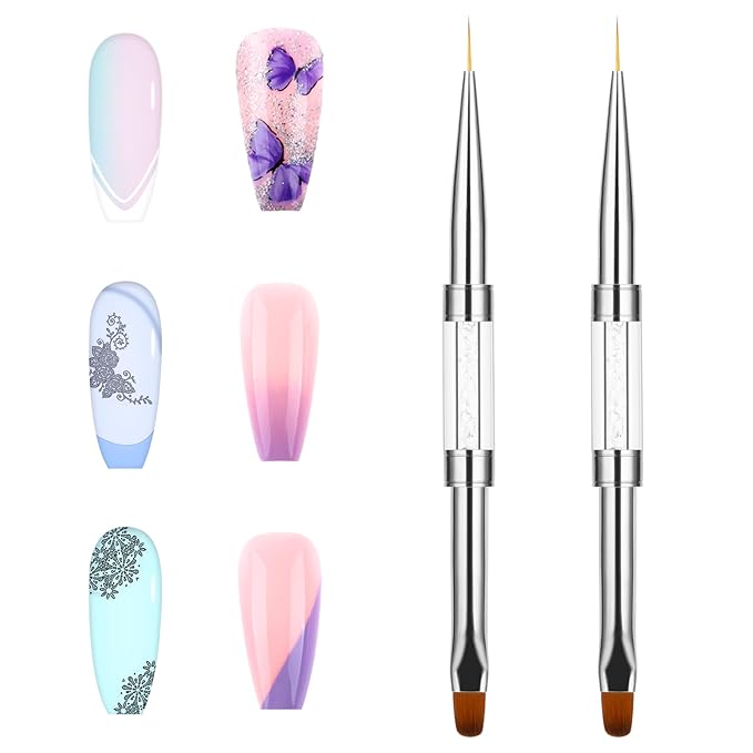 Thinp Double Ended Gel Builder Brush - 2 Pcs, Hard Gel Nails Art Design, White
