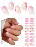 Semi Cured Gel Nail Strips (Pink Flower French), Summer, 20 Pcs Gel Nail Wraps, Stickers, UV Light Required, Salon Quality, Long Lasting