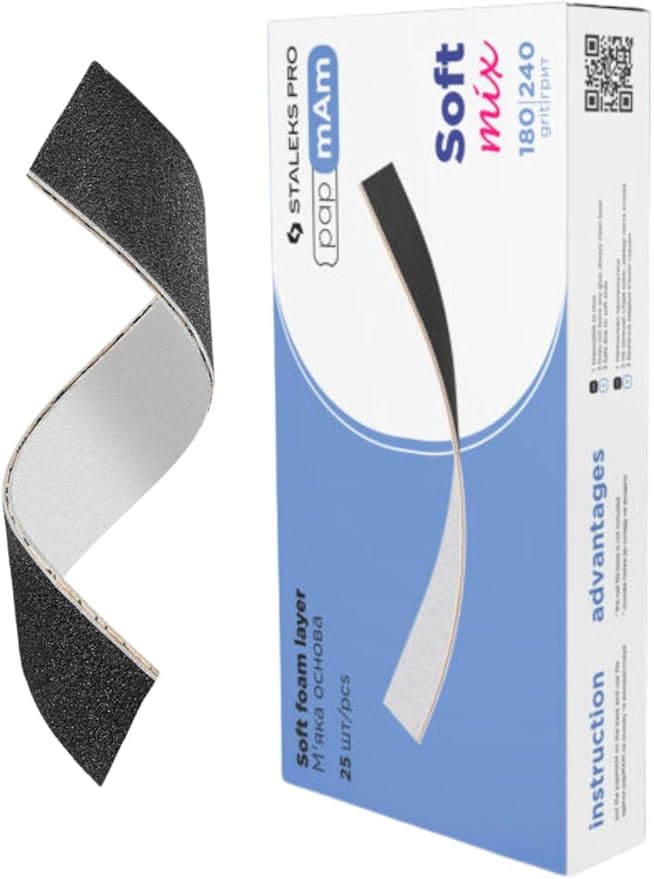 STALEKS PRO Expert 20 PapmAm Mix Disposable Nail Files with Soft Foam Layer (180/240 Grit, 25 Pcs) – Glueless Double-Sided Abrasive Covers for Natural Nail Finishing & Polishing