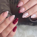 Polka Dot Press on Nails Medium Almond Fake Nails White Red French Nails Press ons with Polka Dots Design,Reusable Artificial Nail Full Cover Stick on Nails for Women Manicure 24Pcs