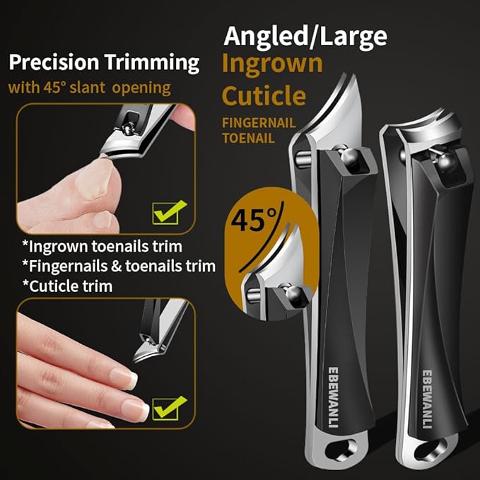 Nail Clippers Set, Ultra Sharp Nail Clippers for Men, Slanted Angled Ingrown Toenail Clipper and Curved Fingernail Clipper Cutters, Stainless Steel Finger Nail Clippers Adult