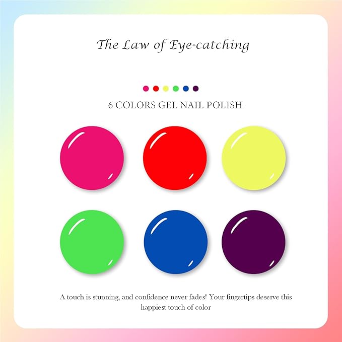 CAMILA ¿ 6pcs 15ml Neon Gel Polish Set Rainbow Red Pink Nude Green Yellow Gel Nail Polish Kit Soak Off Gel Polish Manicure Salon For Women I Set