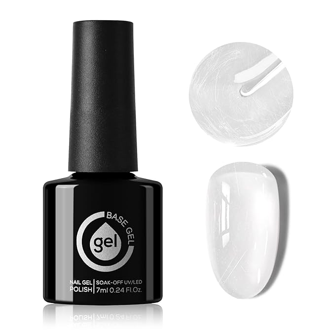 Fiber Glass Rubber Base Gel Nail Polish, Glossy Clear Glass Brush on Nails Strengthener Base Coat for Repair Broken Damaged Nails, LED UV Lamp Required Soak Off Building Gel-Clear,7ml