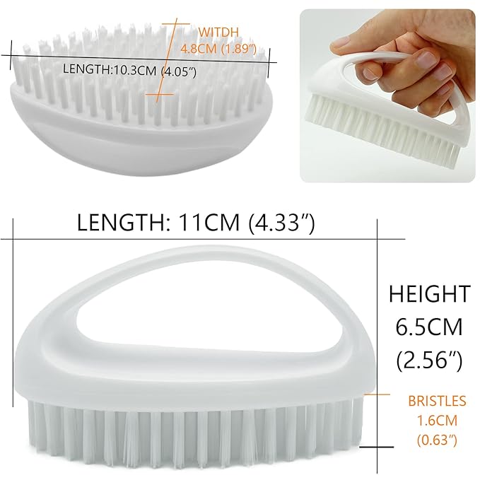 Hand and Nail Brush for Cleaning Fingernails Fingers Nylon Firm Stiff Bristles Heavy Duty Scrub Clean Brushes for Mechanics Gardeners, White, 1PC