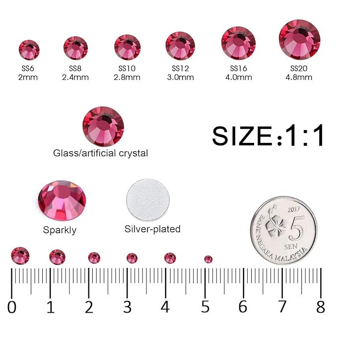 4240Pcs Flatback Rose Rhinestones Glass Crystal Diamonds for Nail Art Face Jewels Sparkly Round with Tweezers and Picking Pen (SS6~SS20 Set)
