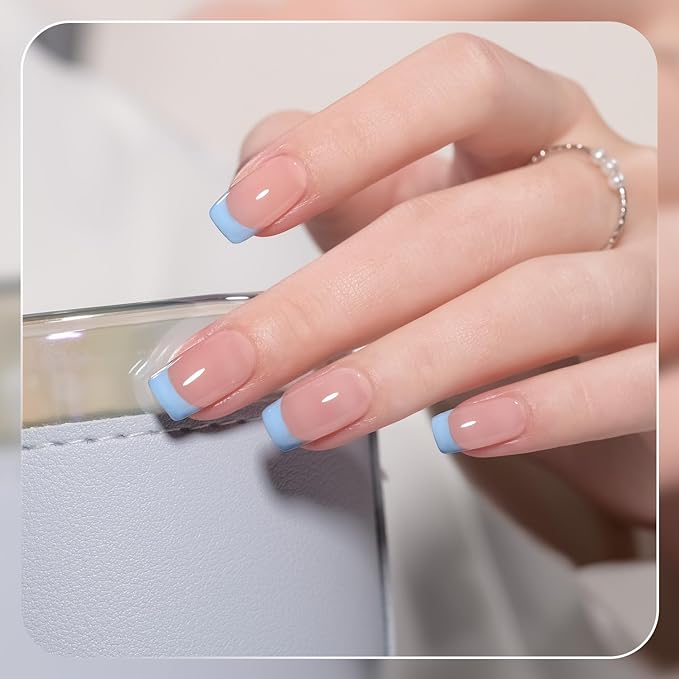 GAOY Light Blue Swirl Gel Nail Polish Art Liner, 12ml Baby Pastel Blue Color Nail Paint Design with Thin Brush, UV Light Cure for DIY French Manicure at Home