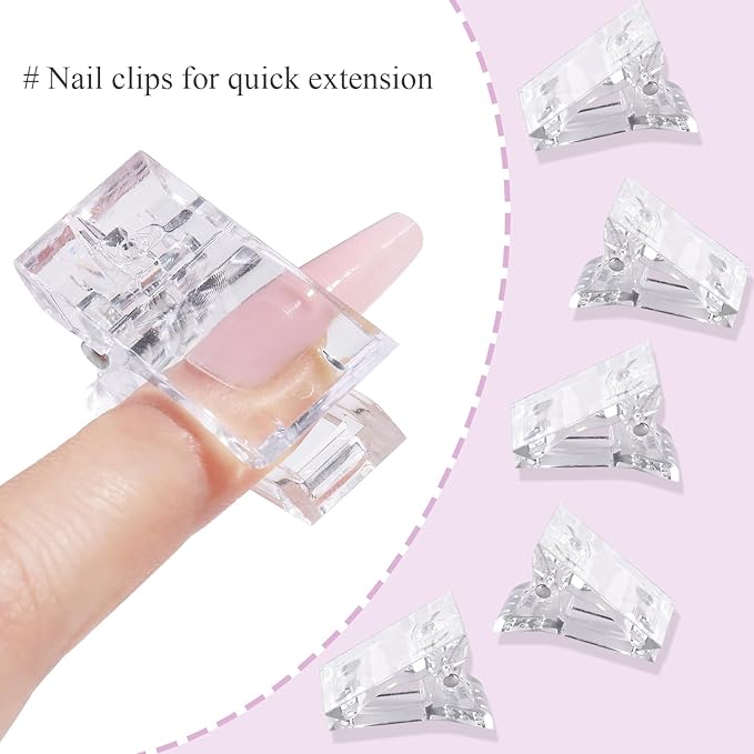 Dual Forms For Polygel,100pcs Ballerina Nail Forms For Builder Gel 10 Sizes Poly Gel Nail Tips Acrylic Extension Nail Mold Set With Brush/Clip/File/Crystal Cup,Manicure Kit For Beginner