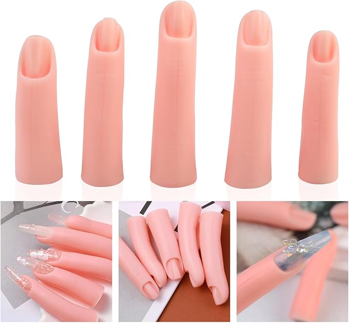 Silicone False Finger Practice Fingers with Magnet False Training Fingers Nails Art Training Fingers for Acrylic Nails, 2
