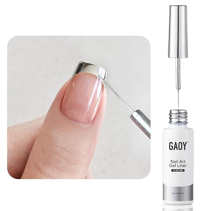 GAOY Metallic Silver Gel Nail Polish Art Liner, 8ml 3D Mirror Chrome Effect Color Nail Paint Design with Thin Brush, UV Light Cure for DIY Manicure at Home