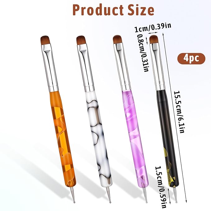 4 PCS French Tip Brush, 2-Way French Manicure Brush for Nails, Multicolor Acrylic Nail Tip Brushes for Nail Art Design Professional Manicure