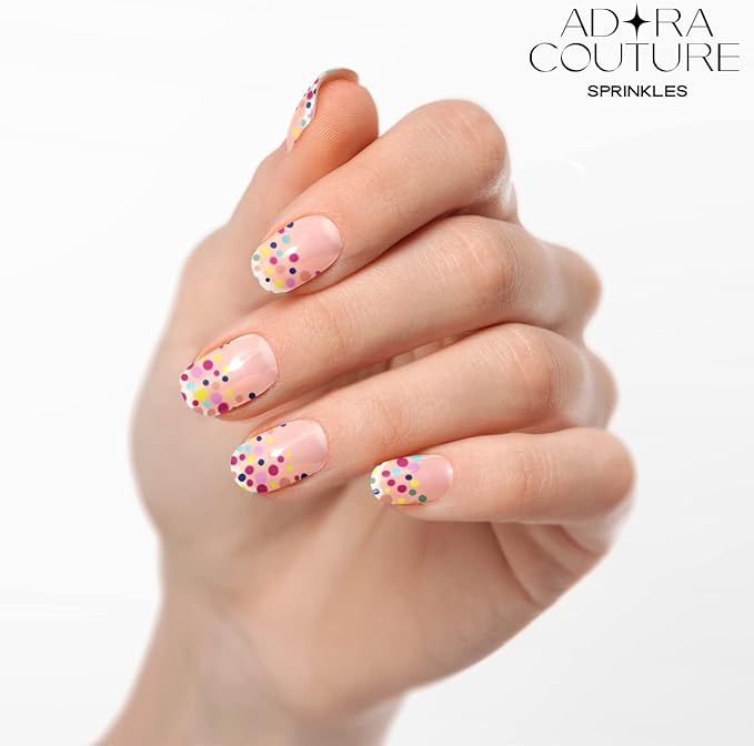 Semi Cured Gel Nail Strips with 20 Pieces - UV Gel Stickers, Manicure Kit, Easy Application Wraps Includes Prep Pads, Nail File, Wooden Stick - UV Light Required (Sprinkles)