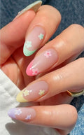 JMEOWIO Gel Nail Stickers Colorful Flower French Tip Semi Cured Gel Nail Strips Wraps UV/LED Nails Art Design Decoration Accessories