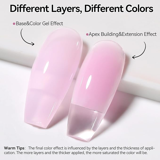 Born Pretty Builder Gel for Nails 15ml,8-in-1 Hard Gel for Nail Extensions, Apex Building, Base Gels & Strengthener,Light Pink Rhinestone Glue for DIY Beginners& Salon