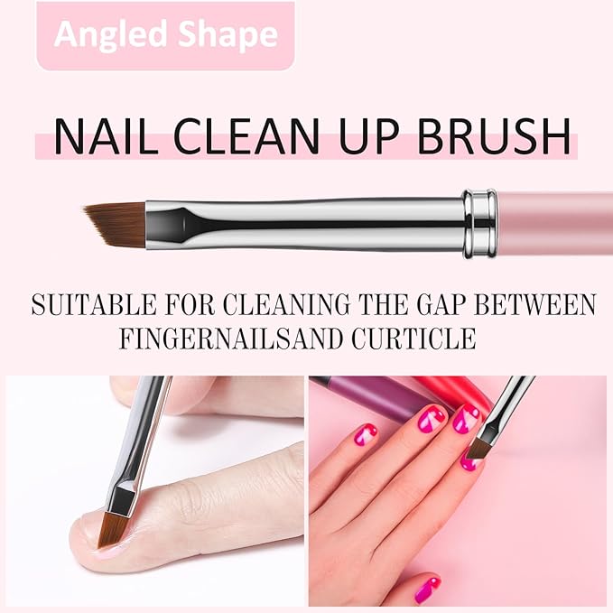 JASSINS Nail Clean Up Brushes,4PCS Gel Polish Nail Brushes Manicure Tools,For Nail Art Design Pen Painting DIY and Cleaning Nail Polish Mistakes on the Cuticles (PINK)